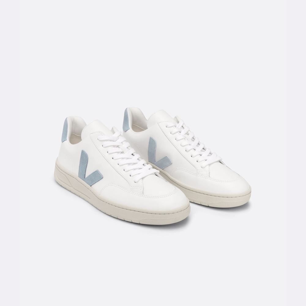 Women's Veja V-12 Leather Sneakers White/Grey | UAE-85297