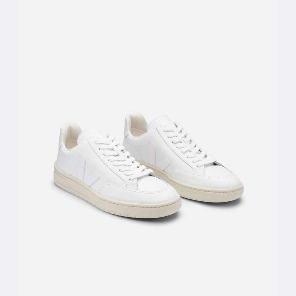 Women's Veja V-12 Leather Sneakers White | UAE-97146