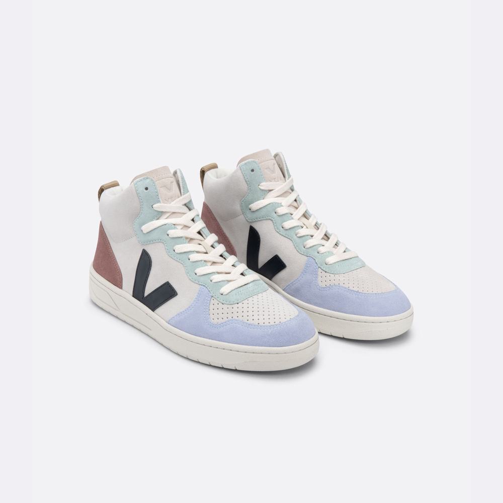 Women's Veja V-15 Suede Sneakers Multicolor/Beige/Black | UAE-89473