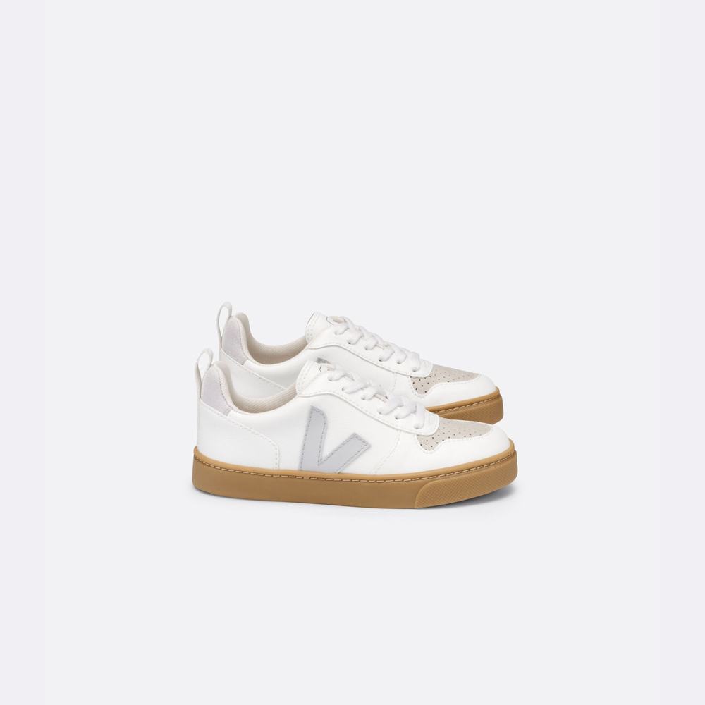 Kids' Veja V-10 Lace Cwl Sneakers White/Beige | UAE-19452