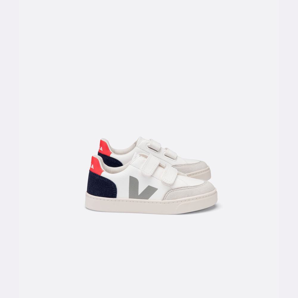 Kids' Veja V-12 Chromefree Leather Sneakers White/Multicolor | UAE-57239