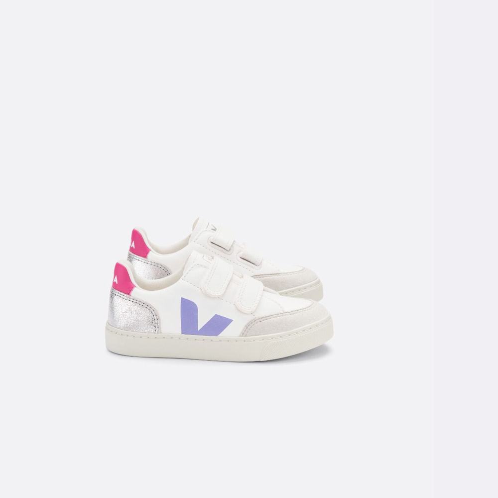 Kids' Veja V-12 Chromefree Leather Sneakers Multicolor/Silver | UAE-61523