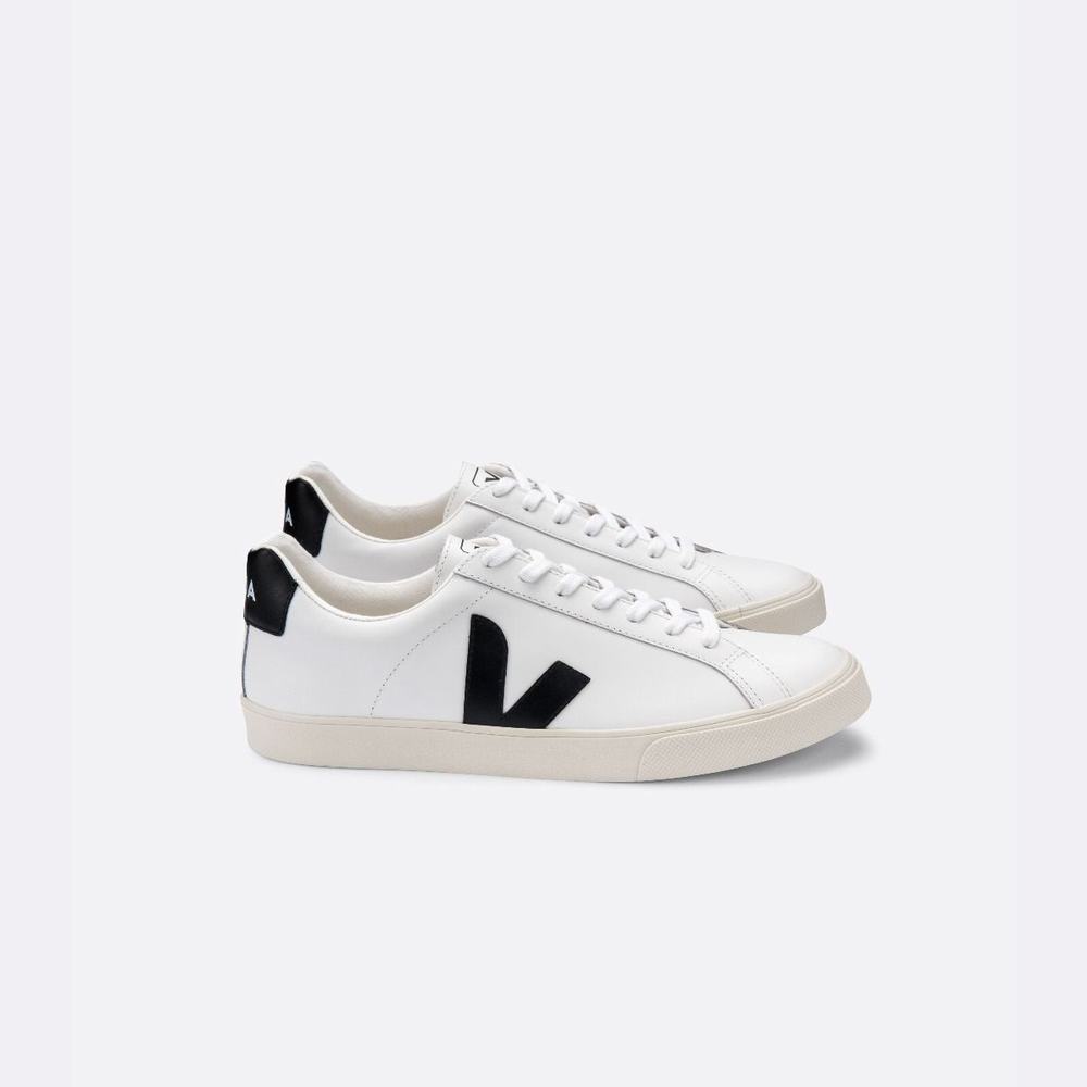 Men's Veja Esplar Leather Sneakers White/Black | UAE-93168