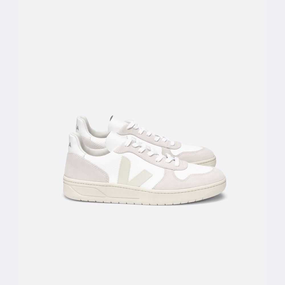 Women's Veja V-10 B-mesh Sneakers White/Beige | UAE-60974