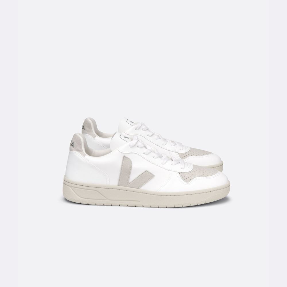 Women's Veja V-10 Cwl Sneakers White/Beige | UAE-54723