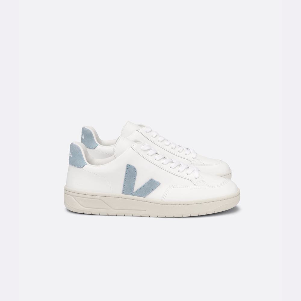 Women's Veja V-12 Leather Sneakers White/Grey | UAE-85297